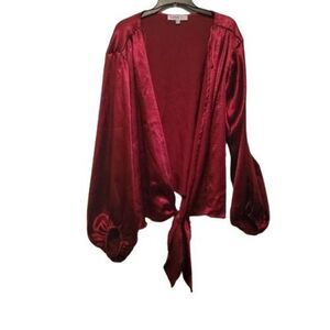 Love J Womens Red Balloon Long Sleeve Tie Front Classic Blouse Top Size 3X